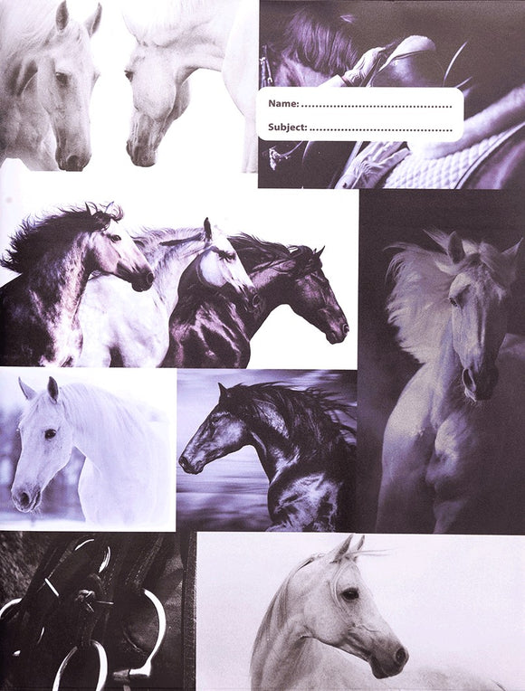 Spencil - A4 Book Cover - Black & White Horses lV