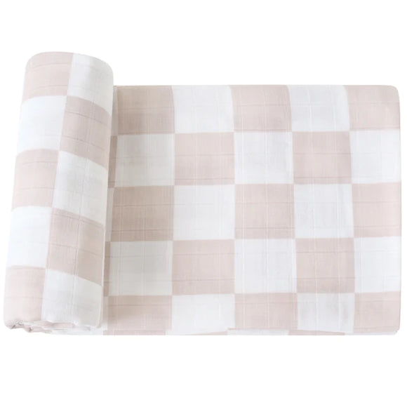 Little Eli - Bamboo Cotton Baby Swaddle - Beige Check