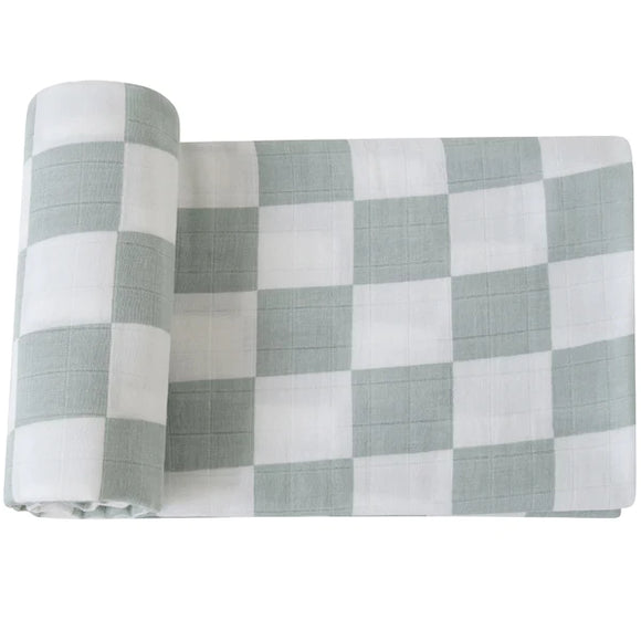 Little Eli - Bamboo Cotton Baby Swaddle - Green Check