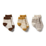Wilson & Frenchy - 3 Pack Baby Socks - Oatmeal/Antelope/Sepia