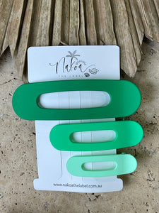 Nakoa - Oval Hair Clip - Set of 3 - Green