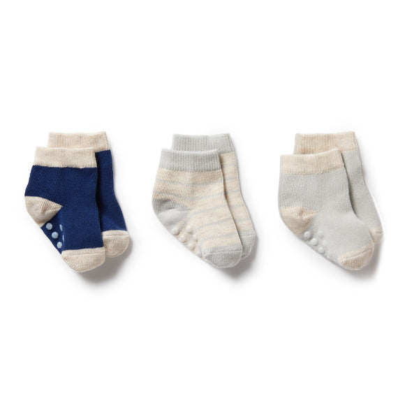 Wilson & Frenchy - 3 Pack baby Socks - Navy Peony/Oatmeal/Glacier Grey